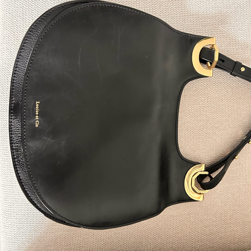 Louise et Cie Black Leather Clutch with Gold Zip Detail